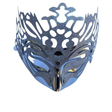 Imagem de Máscara Dupla Prata Carnaval Veneziana Festa Casamento - sm decora
