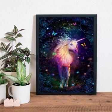 Imagem de Quadro Unicórnio Mágico Com Borboletas 33X24Cm Madeira Preta