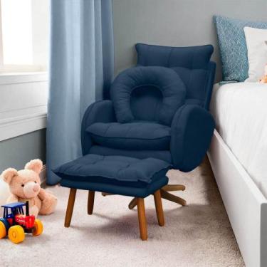 Imagem de Poltrona Amamentação Base Giratória Balanço e Puff Veludo - SOFA STORE