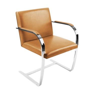 Imagem de Cadeira Brno Escritório Couro Sintético Caramelo Barra Chata Cromada