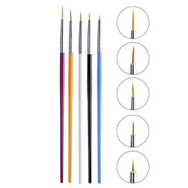 Imagem de Kit 5 Pincéis Coloridos Ponta Fina Nail Art Make Delineado Multiuso Be
