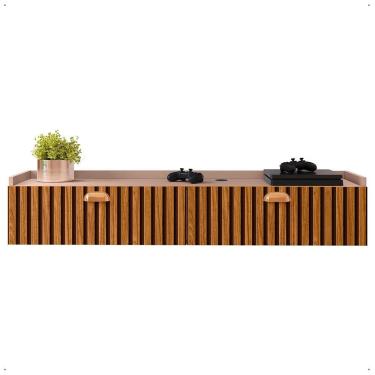 Imagem de Rack Suspenso 1.20 Home Decor Tv 42" Bancada Flutuante 2 Porta Puxador Concha Sala Quarto Bege/Ripado- Lojas RPM