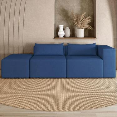 Imagem de Sofá 4 Lugares 283cm com Puff Esquerdo Fay Veludo Azul Z55 - Mpozenato