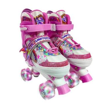 Imagem de Patins Infantil Rosa Sereia 30 ao 33 com Freio Led nas Rodas - UNITOYS