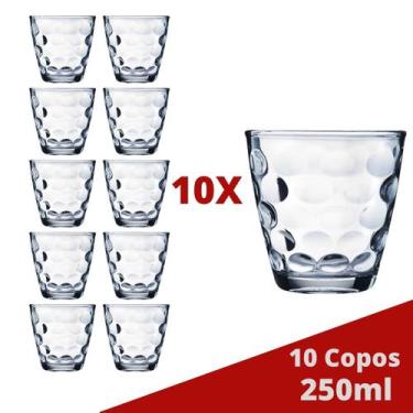 Imagem de Jogo com 10 Copos de Vidro Transparente Bangkok 250ML Água - WELLMIX, 