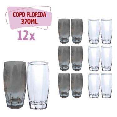 Imagem de Kit Copos de Vidro 370ml 6 Transparente / 6 Cinza Florida - PRATICASA,