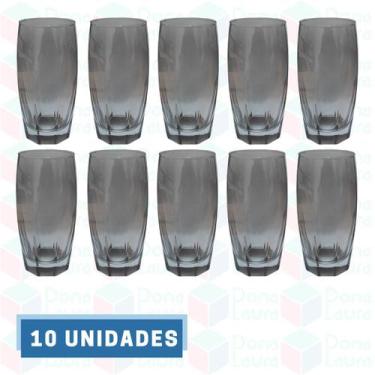Imagem de 10 Copo de Vidro Cinza 370ML Suco Água Drinks Bebidas Buffet - PRATICA