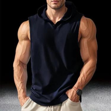 Imagem de Camiseta Regata Masculina Com Capuz, Cor Sólida, Nova Coleção 2024, Es