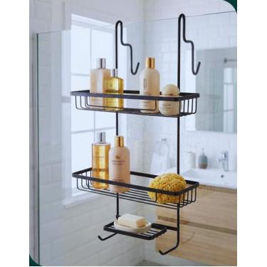 Imagem de Porta Shampoo Duplo para Box Preto Arthi 3 Prateleiras Organizador de 