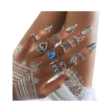 Imagem de Conjunto De Anéis Femininos Vintage Com Coroa De Flores Esculpidas E D