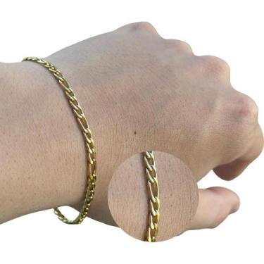 Imagem de Pulseira Fígaro Dourada 22cm Masculina e Feminina Brilhante Antialérgi