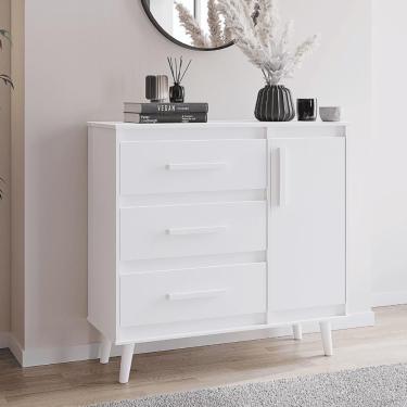Imagem de Cômoda Sapateira Retro 1 Porta 3 Gavetas Branco