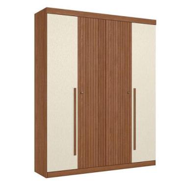Imagem de Guarda Roupa Casal Ripado 4 Portas Buriti Jatobá Areia Acetinado - San