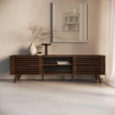 Imagem de Rack Para Sala TV 75 Ripado Portas Deslizantes 175 cm Madeira Cor Imbu