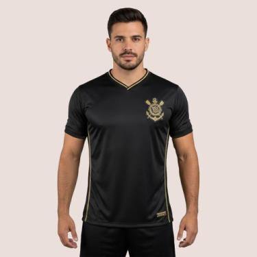 Imagem de Camiseta Corinthians Casual Masculina Oficial Escudo Bordado Ouro, Pre