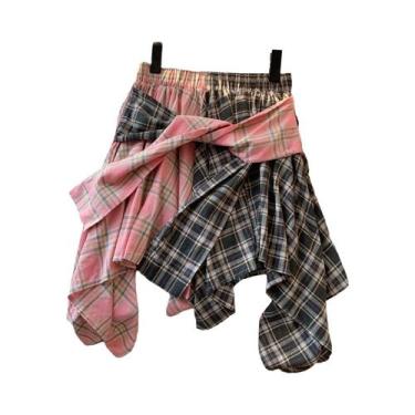 Imagem de Saia Mini Xadrez Feminina, Camisa Bicolor, Conjunto Y2K Harajuku Grung