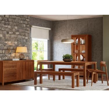 Imagem de Conjunto Sala Jantar Nature: Cristaleira, Buffet, Mesa, Banco e Cadeiras Madeira Pinus...