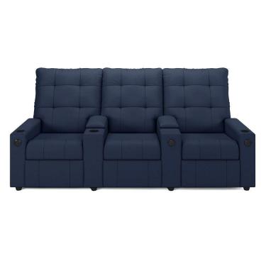 Imagem de Poltrona Reclinável Para Cinema Parma 3 Lugares Baú Usb Pu Azul Fh1 - D`rossi