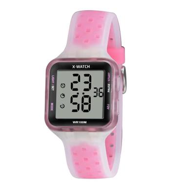 Imagem de Relógio X-Watch Feminino Ref: Xlppd067 Bxbr Retangular Digital Rosa Translúcido