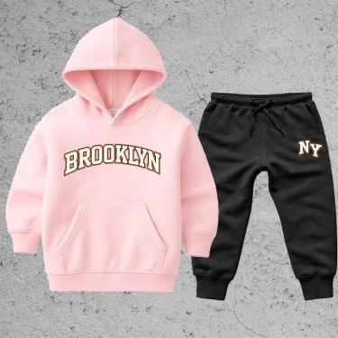 Imagem de Conjunto Infantil Moletom Brooklyn Inverno Moleton Blusa com Capuz Calça Moletom NY Quentinho-Unissex