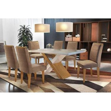 Imagem de Sala de Jantar Completa Imperatriz c/ Tampo Madeirado Canto Reto 180cm