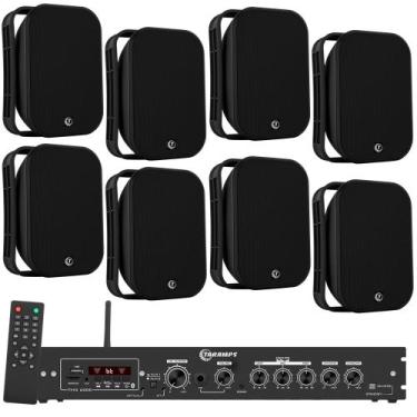 Imagem de COMP Kit Som Ambiente Amplificador + 8 Caixas TAQ62 Parede Sol Chuva C