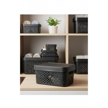 Imagem de 3 Caixas Organizadoras Plástico Preto 4,5L Empilháveis - Congratulatio