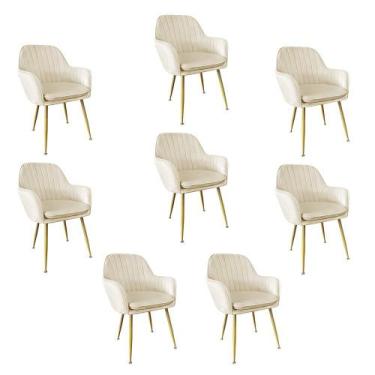 Imagem de Laraz, Kit 8 Cadeiras Poltrona Lines com pés dourados Suede