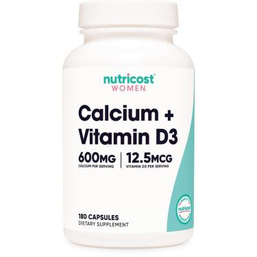 Imagem de Suplemento Nutricost Calcium 600 mg + Vitamina D3 12,5 mcg 180 cápsulas-Unissex