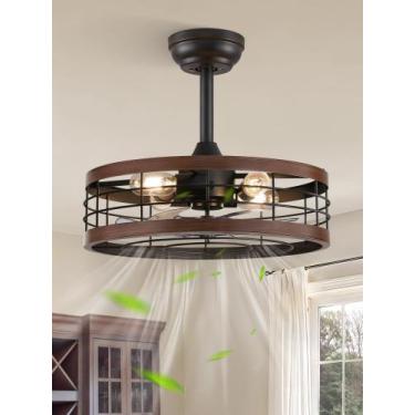 Imagem de Ventilador de teto LEDIARY 18" Black Caged Light, controle remoto de 6