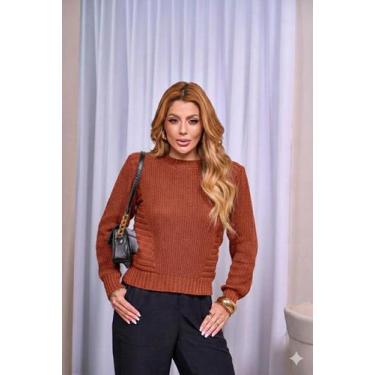 Imagem de Blusa Feminina Básica Detalhe nas Laterais Tricot Inverno Cor:TerraTam