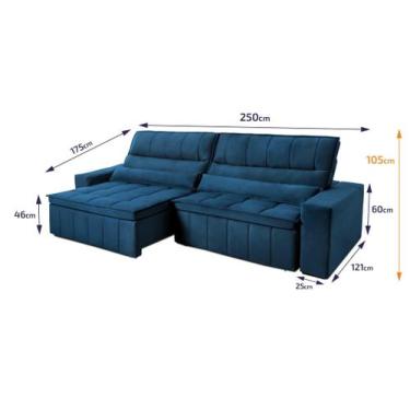 Imagem de Sofá Retrátil Reclinável Supremo 2,50m Velut Azul Marinho c/ Molas - K