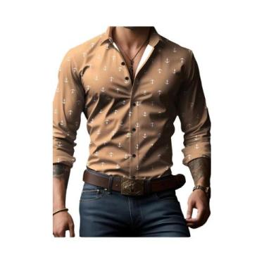 Imagem de Camisa Masculina Oversized Com Estampa Xadrez De Manga Longa E Botões,