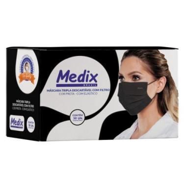 Imagem de Máscara Tripla Descartável com Filtro (BFE =95%) Medix c/50, Preto