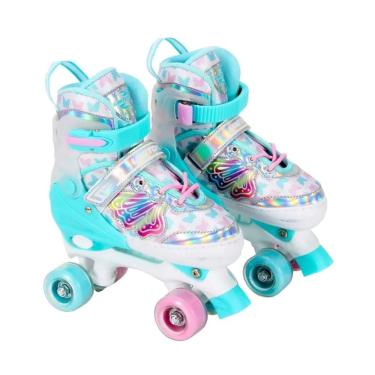 Imagem de Patins Quad Ajustável De Borboleta Com Kit Proteção, Acolchoado, Trava e Suporta 60kg U...