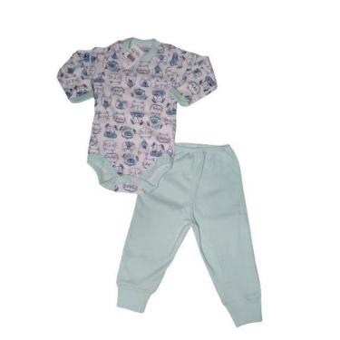 Imagem de Conjunto Body Botão Estampado Com Calça Lisa - babyduck,  M