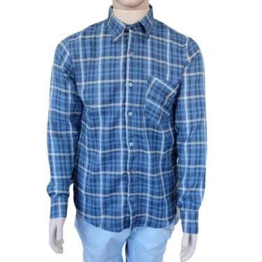 Imagem de Camisa Xadrez Masculina Em Flanela De Manga Longa - Repelique, M, Azul