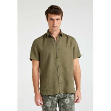 Imagem de Camisa Docthos Slim Manga Curta 100% Linho Tinturado, 103 verde escuro
