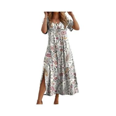 Imagem de Vestido Feminino plus Size De Verão Com Decote V E Estampa De Borbolet