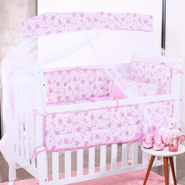 Imagem de Kit Berço 8 Peças Baby Elefantinho Rosa Malha 100% Algodão Antialérgico Super Macio Bene Casa