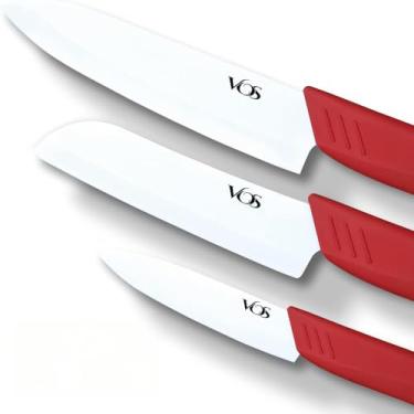 Imagem de Vos Conjunto de facas de cerâmica em caixa de presente elegante, conjunto de facas de cerâmica para cozinha, conjunto de facas de cozinha ultra afiadas com tampas, descascamento de 10 cm, 12,7 cm, 15