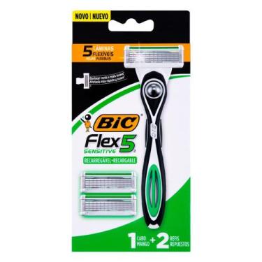 Imagem de Aparelho de Barbear Bic Flex 5 Sensitive Recarregável e 2 Cargas Refil