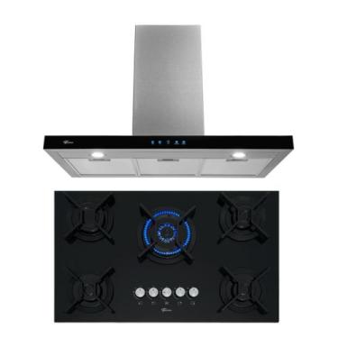Imagem de Kit Infinity Fischer: Coifa 90 cm e Cooktop 5B Preto, 220V