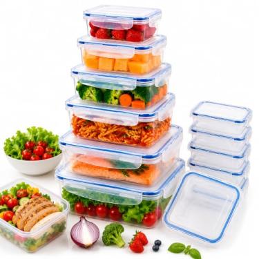 Imagem de Kit Conjunto 6 Potes Herméticos Retangular Plásticos Vasilha Tapoer Transparente Anti Vazamento para Alimentos com Trava