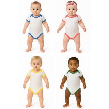 Imagem de Body Bebê Branco Acabamento Colorido, Malha, ideal para Sublimação e P