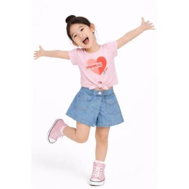 Imagem de Short Saia Jeans Infantil Menina Passeando Alphabeto, 12, Jeans
