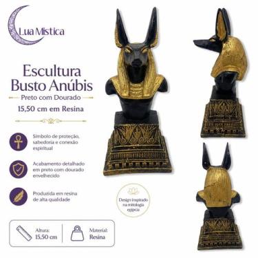 Imagem de Escultura Busto Anúbis Preto com Dourado 15,50 cm em Resina - Lua Mist