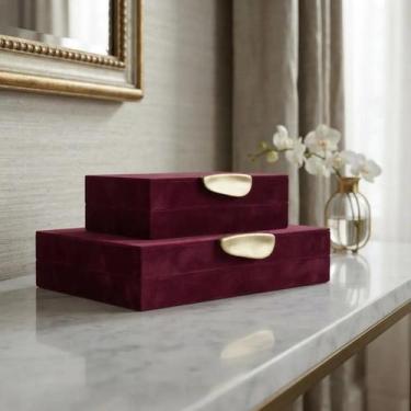 Imagem de Kit 2 Caixas Decorativas Veludo Vellaro Boxes Joias Relógios Sala Escr