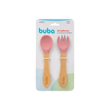 Imagem de Kit Colher Garfo Buba Introdução Alimentar Silicone Livre BPA, Rosa