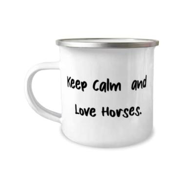 Imagem de Ideia única de presente de passatempo, Keep Calm and Love Horses, Caneca de acampamento exclusiva de 355 ml para amigos
